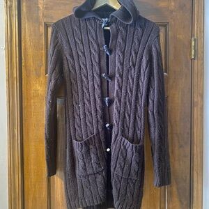 Debbie Morgan Chocolate Knit toggle hooded cable knit Cardigan